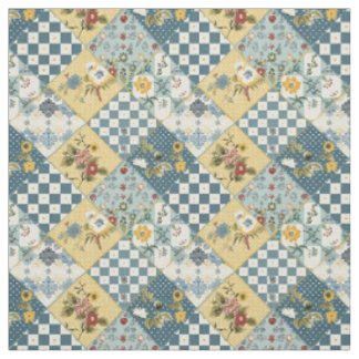 Tissu Courtepoint Patchwork Bleu Jaune Vert Vintage