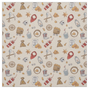 Tissu Cow-boy du Far West orpaillage vintage or