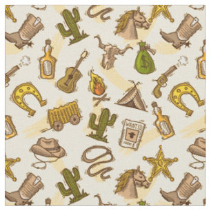 Tissu Cowboy occidental sauvage coloré avec la guitare