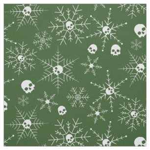 Tissu Crâne effrayant Creepmas Noël Snowflakes Vert