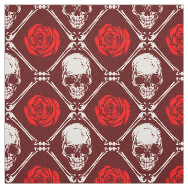 Tissu crâne et roses (Échantillon)
