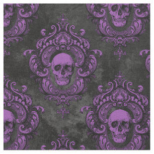 Tissu Crâne pourpre et gris foncé gothique