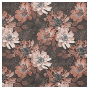 Tissu Crème, fleurs de teracote sur un arrière - plan br