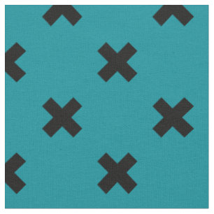 Tissu Croix noire sur turquoise