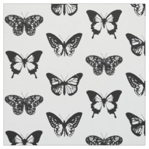 Tissu Croquis de papillon, noir et blanc