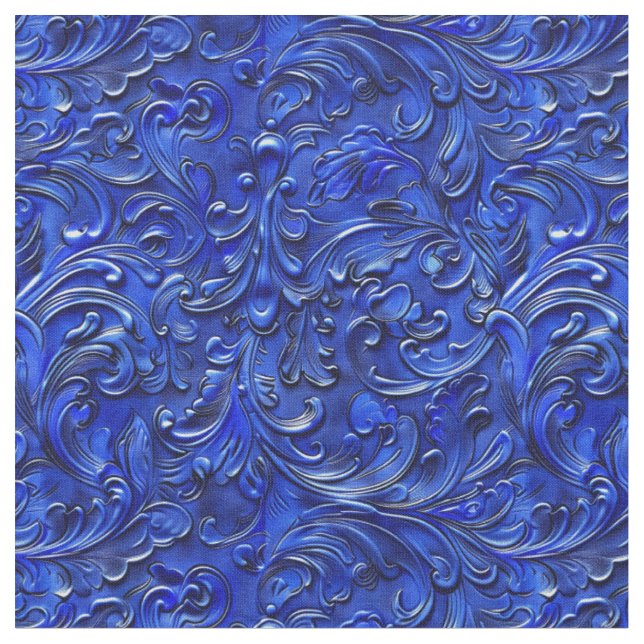 Tissu Cuir bleu cobalt élégant travaillé  (Fermer)