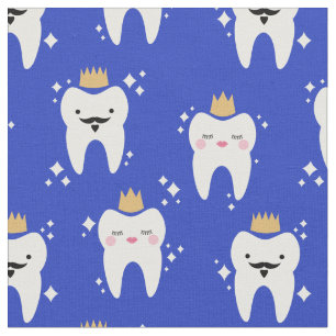 Tissu Cuisine King et Queen Tooth Motif Blue