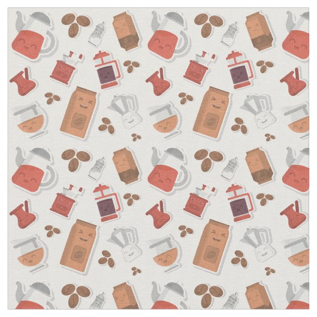 Tissu Cute Amateurs de café Caféine Theme Kawaii Motif (Fermer)
