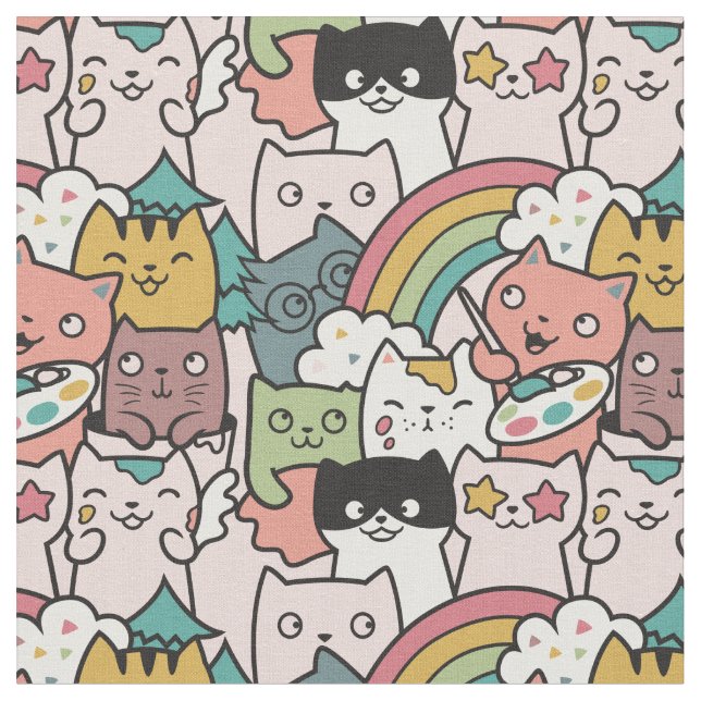 Tissu Cute Cats Fabric (Fermer)