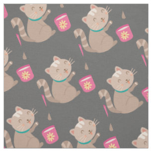 Tissu Cute chat en bande dessinée sur la menthe