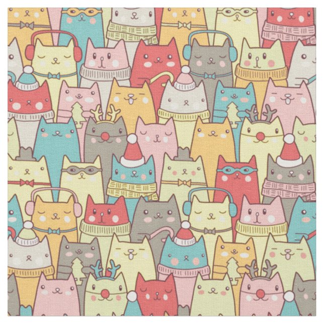 Tissu Cute chats de Noël (Fermer)