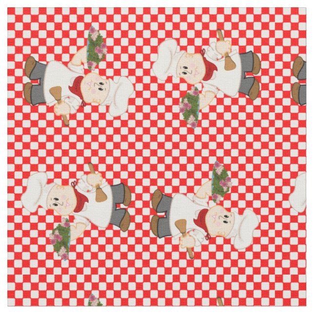 Tissu Cute Chef Sur Un Arrière - plan Red Check (Fermer)