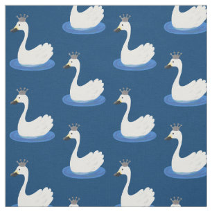 Tissu Cute cygne blanc avec dessin de la couronne