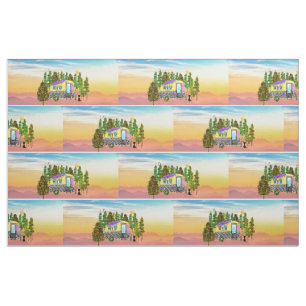 Tissu Cute et coloré Happy Camper Fabric