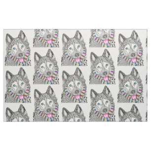 Tissu Cute et coloré Siberian Husky Fabric