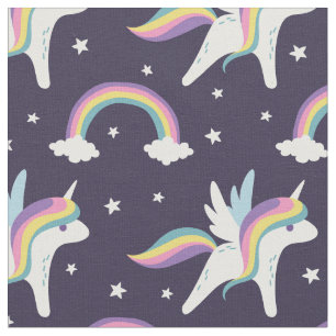 Tissu Cute Fairy Unicorn + arc-en-ciel bleu arrière - p