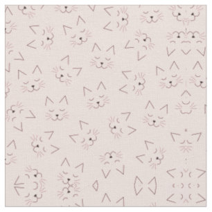 Tissu Cute Girl Black Kitty Chat visage rose Motif