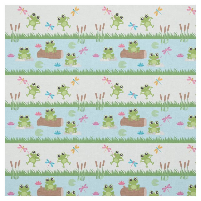 Tissu Cute grenouilles en étang (Échantillon)