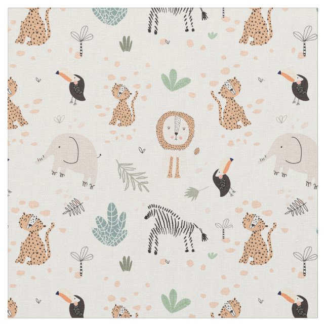 Tissu Cute Jungle Rainforest Animaux Motif (Fermer)