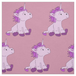 Tissu Cute Little Unicorn à crinière violette rose
