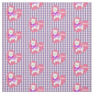 Tissu Cute Llama Coeur En vichy Plaid rose violet blanc