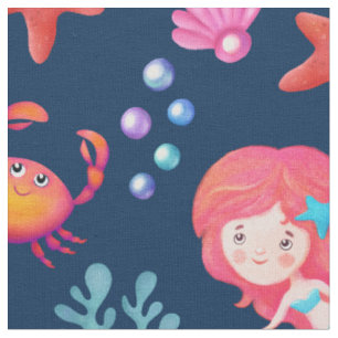 Tissu Cute Mermaid Motif Sous L'Eau Thème Nursery