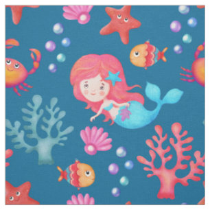 Tissu Cute Mermaid Motif Sous L'Eau Thème Nursery