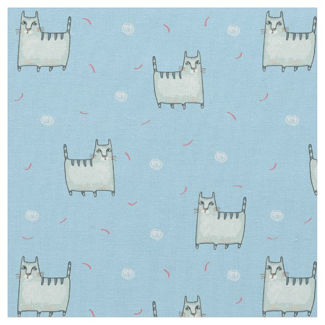 Tissu Cute Motif de chats sur bleu (Fermer)