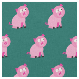 Tissu Cute Pig Kid Baby Nursery Farm Piggy Turquoise