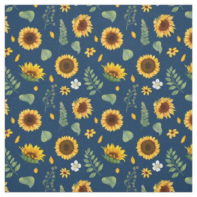 Tissu Cute Rustic Motif de tournesol Arrière - plan bleu (Échantillon)