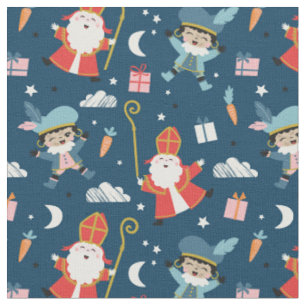 Tissu Cute Sinterklaas et Piet Motif sur marine