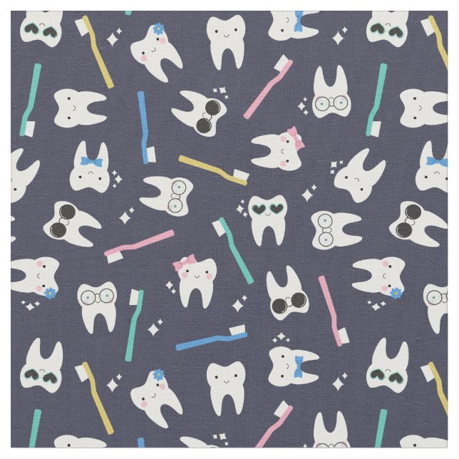 Tissu Cute Teeth Toothbrush Pediatric Dentistra Navy (Fermer)