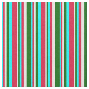 Tissu Cyan, Crimson, Crème à la menthe et Motif vert fon
