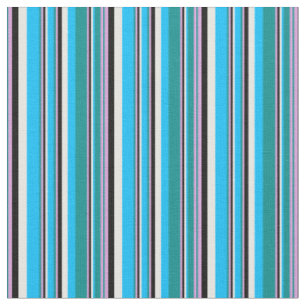 Tissu Cyan foncé, Plum, Noir, Blanc & Ciel profond Bleu