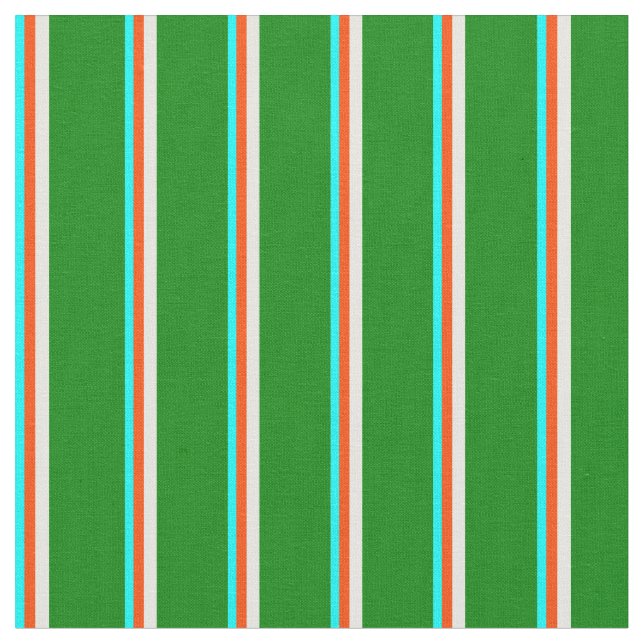 Tissu Cyan, Rouge, Crème à la menthe & Lignes vertes (Fermer)