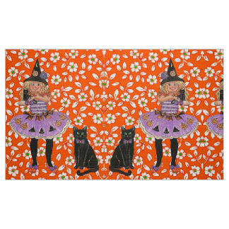 Tissu d’Halloween de sorcières et chats