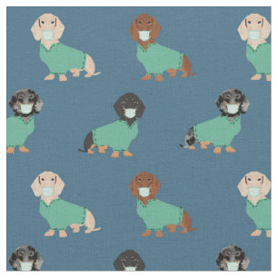 Tissu Dachshund dans les gommes bleu foncé