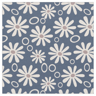 Tissu Daisies et bulles funky marine et blanc