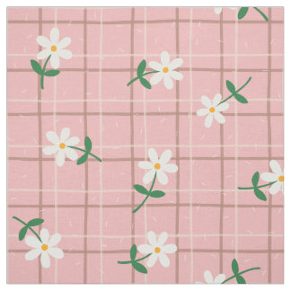 Tissu Daisies on Pink Plaid (large scale)