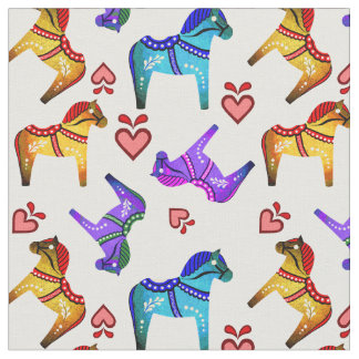 Tissu Dala folk cheval bleu/rouge/rose/violet/vert, coeu