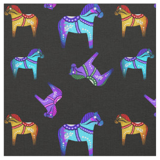 Tissu Dala folk cheval bleu/rouge/rose/violet/vert/noir