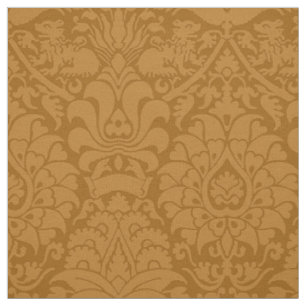 Tissu Damas avec Lions, Caramel Brûlé