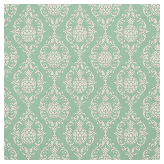 Tissu Damas d'ananas vert (Échantillon)