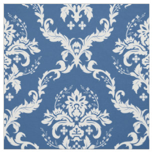 Tissu Damas florales blanches Arrière - plan bleu person