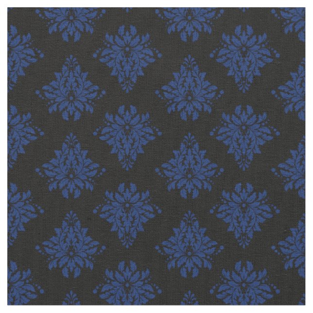 Tissu Damassé Bleu Marine sur Noir (Fermer)
