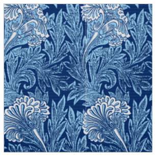 Tissu Damassé de fleur, marine, bleu de ciel et blanc