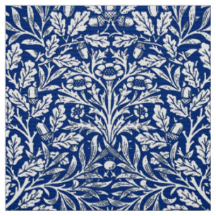 Tissu Damassé de Nouveau d'art, bleu de cobalt et blanc