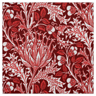 Tissu Damassé de William Morris, rouge foncé et blanc