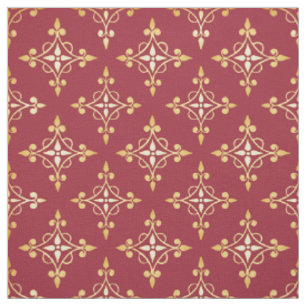 Tissu Damassé florale de luxe de Quatre de rouge et d'o