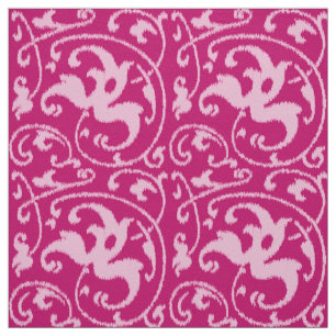 Tissu Damassé florale d'Ikat - fuchsia et pâle - rose
